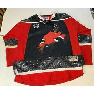 Post Game Large Biggie Smalls Red Black Hockey Jersey 92 Notorous B.I.G Wallace